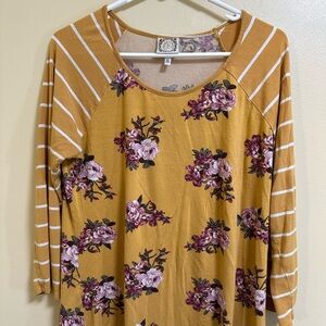 Floral Striped Mustard Top